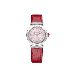 Buy Shop Bvlgari Lvcea Intarsio Diamonds Mother of Pearl Pink Dial Red Leather Strap Watch for Women - LVCEA103619 USA Online