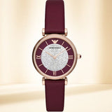 Buy Shop Emporio Armani Gianni T Bar Crystals Maroon Dial Maroon Leather Strap Watch for Women - AR11487 USA Online
