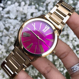 Buy Shop Michael Kors Hartman Quartz Pink Dial Gold Steel Strap Watch For Women - MK3520 USA Online