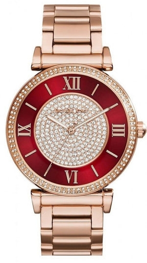 Buy Shop Michael Kors Caitlin Red Dial Rose Gold Stainless Steel Strap Watch for Women - MK3377 USA Online