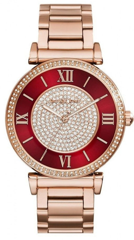 Buy Shop Michael Kors Caitlin Red Dial Rose Gold Stainless Steel Strap Watch for Women - MK3377 USA Online