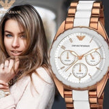 Buy Shop Emporio Armani Sportivo White Dial Rose Gold & White Steel Strap Watch For Women - AR5942 USA Online