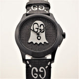 Gucci G Timeless Ghost Black Dial Black Leather Strap Watch For Men - YA1264018