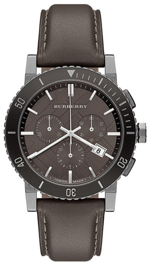Buy Shop Burberry The City Chronograph Ion Plated Grey Dial Grey Leather Strap Watch for Men - BU9384 USA Online