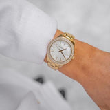 Buy Shop Michael Kors Liliane Mother of Pearl White Dial Gold Steel Strap Watch For Women - MK4555 USA Online