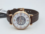 Buy Shop Emporio Armani Meccanico Skeleton Mother of Pearl Dial Brown Leather Strap Watch For Women - AR1993 USA Online