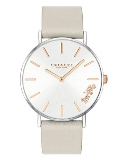 Buy Shop Coach Perry Silver DIal White Leather Strap Watch for Women - 14503116 USA Online