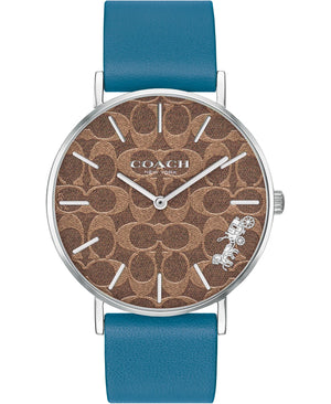 Buy Shop Coach Perry Coffee Dial Blue Leather Strap Watch for Women - 14503475 USA Online