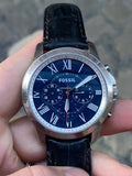 Buy Shop Fossil Grant Chronograph Blue Dial Black Leather Strap Watch for Men - FS4990 USA Online