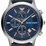 Buy Shop Emporio Armani Renato Chronograph Blue Dial Black Leather Strap Watch For Men - AR11216 USA Online