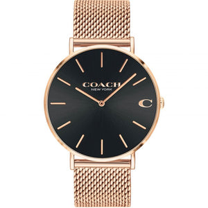 Buy Shop Coach Charles Black Dial Rose Gold Mesh Bracelet Watch for Men - 14602552 USA Online