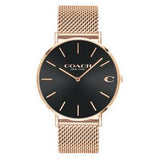 Coach Charles Black Dial Rose Gold Mesh Bracelet Watch for Men - 14602552