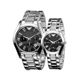 Buy Shop Emporio Armani Velente Chronograph Black Dial Silver Steel Strap Watch For Women - AR0674 USA Online