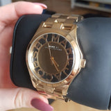 Buy Shop Marc Jacobs Henry Transparent Gold Dial Gold Steel Strap Watch for Women - MBM3206 USA Online