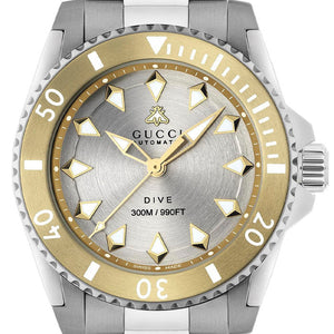Buy Shop Gucci Dive Automatic 18K Gold Silver Dial Silver Steel Strap Watch for Men - YA136357 USA Online