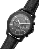 Armani Exchange Banks Chronograph Black Dial Black Leather Strap Watch For Men - AX1724