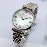 Buy Shop Emporio Armani Gianni T-Bar Mother of Pearl Dial Two Tone Steel Strap Watch For Women - AR1987 USA Online