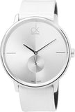 Calvin Klein Accent Silver Dial White Leather Strap Watch for Women - K2Y211K6