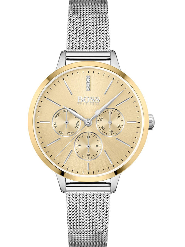 Buy Shop Hugo Boss Symphony Gold Dial Silver Mesh Bracelet Watch for Women - 1502600 USA Online