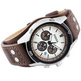 Fossil Coachman Chronograph Silver Dial Brown Leather Strap Watch for Men - CH2565