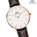 Buy Shop Daniel Wellington Classic Petite York White Dial Brown Leather Strap Watch For Women - DW00100232 USA Online