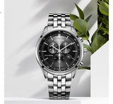 Citizen Eco Drive Chronograph Black Dial Silver Steel Strap Watch For Men - AT2140-55E