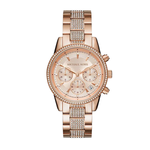 Buy Shop Michael Kors Ritz Chronograph Rose Gold Dial Rose Gold Steel Strap Watch For Women - MK6485 USA Online