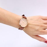 Buy Shop Emporio Armani Gianni T Bar Quartz Pink Mother of Pearl Dial Brown Leather Strap Watch For Women - AR1960 USA Online