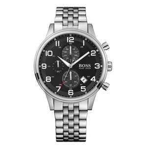 Buy Shop Hugo Boss Aeroliner Chronograph Black Dial Silver Steel Strap Watch For Men - 1512446 USA Online