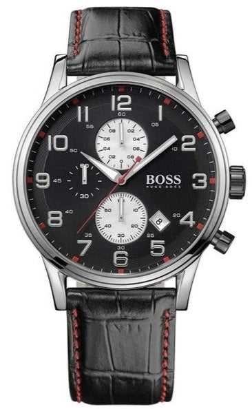 Buy Shop Hugo Boss Aeroliner Black Dial Black Leather Strap Watch for Men - 1512631 USA Online
