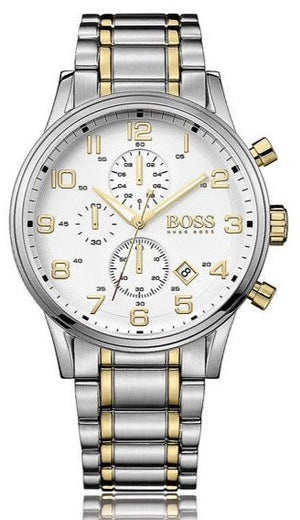 Hugo Boss Areoliner Chronograph White Dial Two Tone Steel Strap Watch for Men - 1513236