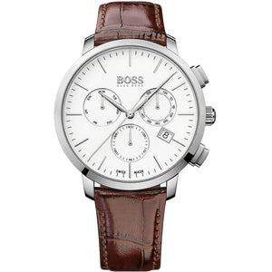 Buy Shop Hugo Boss Slim Chronograph White Dial Brown Leather Strap Watch For Men - 1513263 USA Online