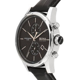 Hugo Boss Jet Black Dial Black Leather Strap Watch for Men - 1513279