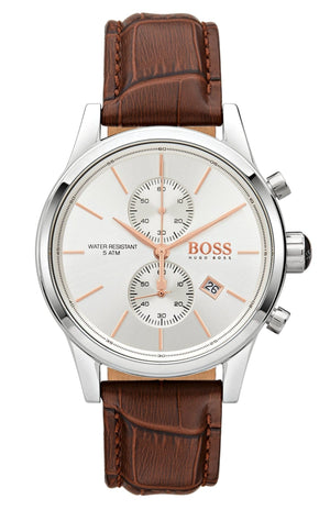 Hugo Boss Jet White Dial Brown Leather Strap Watch for Men - 1513280