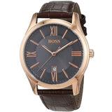 Buy Shop Hugo Boss Ambassador Grey Dial Brown Leather Strap Watch for Men - 1513387 USA Online