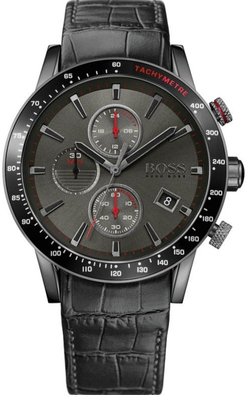 Buy Shop Hugo Boss Rafale Chronograph Grey Dial Grey Leather Strap Watch For Men - 1513445 USA Online