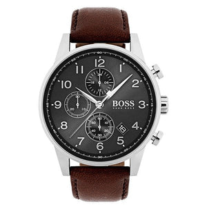 Buy Shop Hugo Boss Navigator Grey Dial Brown Leather Strap Watch for Men - 1513494 USA Online