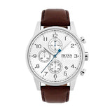 Hugo Boss Navigator White Dial Brown Leather Strap Watch for Men - 1513495