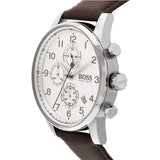 Hugo Boss Navigator White Dial Brown Leather Strap Watch for Men - 1513495