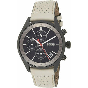 Buy Shop Hugo Boss Grand Prix Chronograph Black Dial Grey Leather Strap Watch for Men - 1513562 USA Online