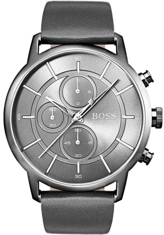 Buy Shop Hugo Boss Architectural Grey Dial Grey Leather Strap Watch for Men - 1513570 USA Online