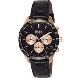 Hugo Boss Talent Chronograph Black Dial Black Leather Strap Watch For Men - 1513580