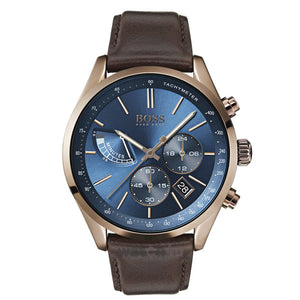 Buy Shop Hugo Boss Grand Prix Blue Dial Brown Leather Strap Watch for Men - 1513604 USA Online