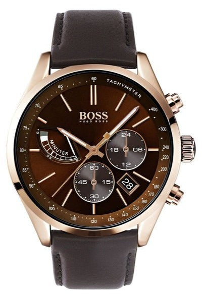 Buy Shop Hugo Boss Grand Prix Brown Dial Brown Leather Strap Watch for Men - 1513605 USA Online