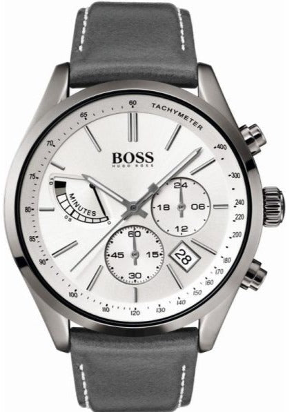 Buy Shop Hugo Boss Grand Prix White Dial Grey Leather Strap Watch for Men - 1513633 USA Online