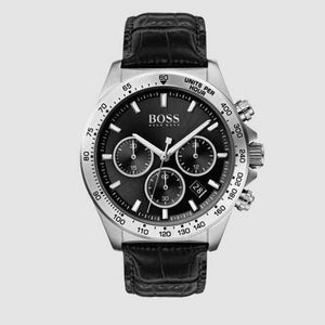 Buy Shop Hugo Boss Hero Chronograph Black Dial Black Leather Strap Watch For Men - 1513752 USA Online