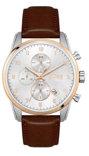 Buy Shop Hugo Boss Skymaster White Dial Brown Leather Strap Watch for Men - 1513786 USA Online