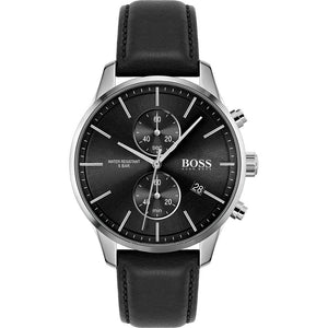 Buy Shop Hugo Boss Skymaster Black Dial Black Leather Strap Watch for Men - 1513782 USA Online