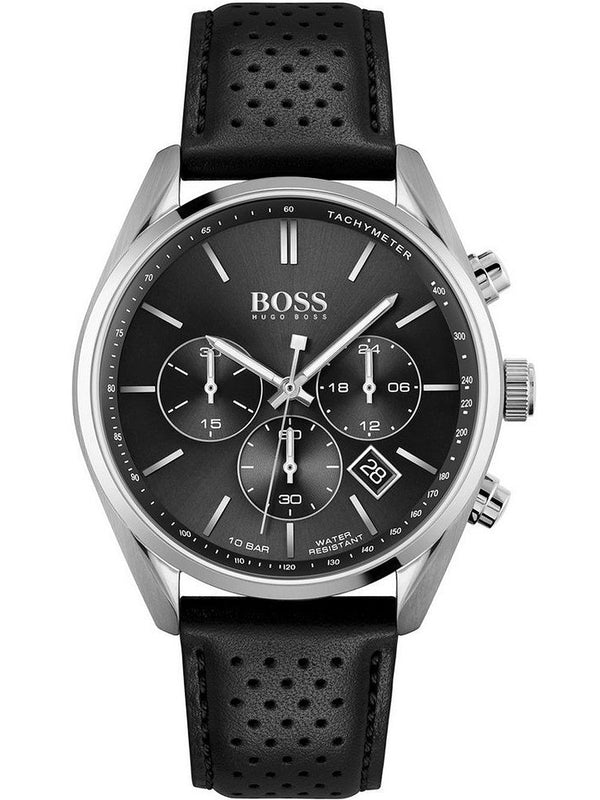Buy Shop Hugo Boss Champion Black Dial Black Leather Strap Watch for Men - 1513816 USA Online