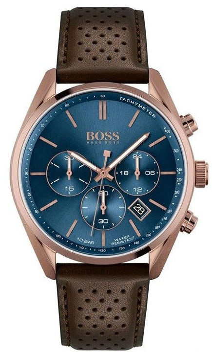 Buy Shop Hugo Boss Champion Blue Dial Brown Leather Strap Watch for Men - 1513817 USA Online